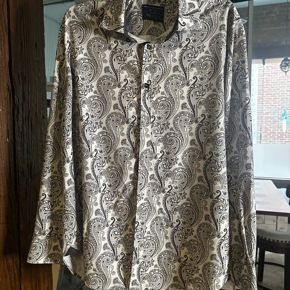 Society Of Threads Black and White Paisley Shirt